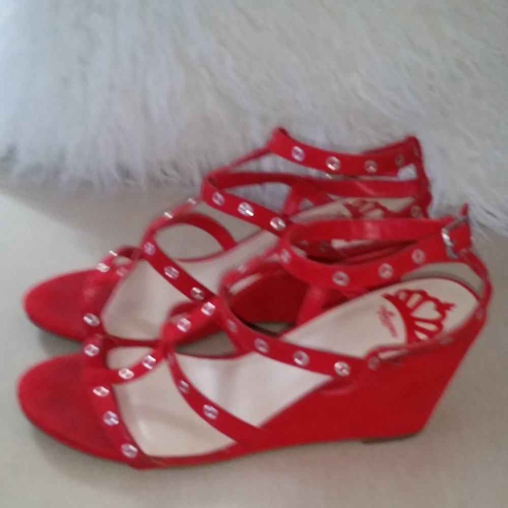 Fergalicious by Fergie red strappy wedge heels